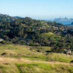 Picturesque view of Bay Area hills and San Francisco cityscape in summer light.
