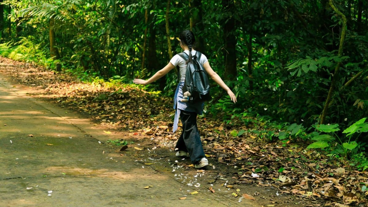 Exploring nature on a forest trail in Ninh Bình, Vietnam. Perfect for adventure enthusiasts.