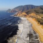 Captivating aerial photograph showcasing the breathtaking coastline of Half Moon Bay, California.