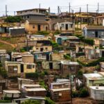 Captivating aerial photo showcasing a densely packed informal housing settlement.