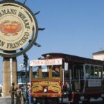View of Fisherman's Wharf with vintage cable car in San Francisco.