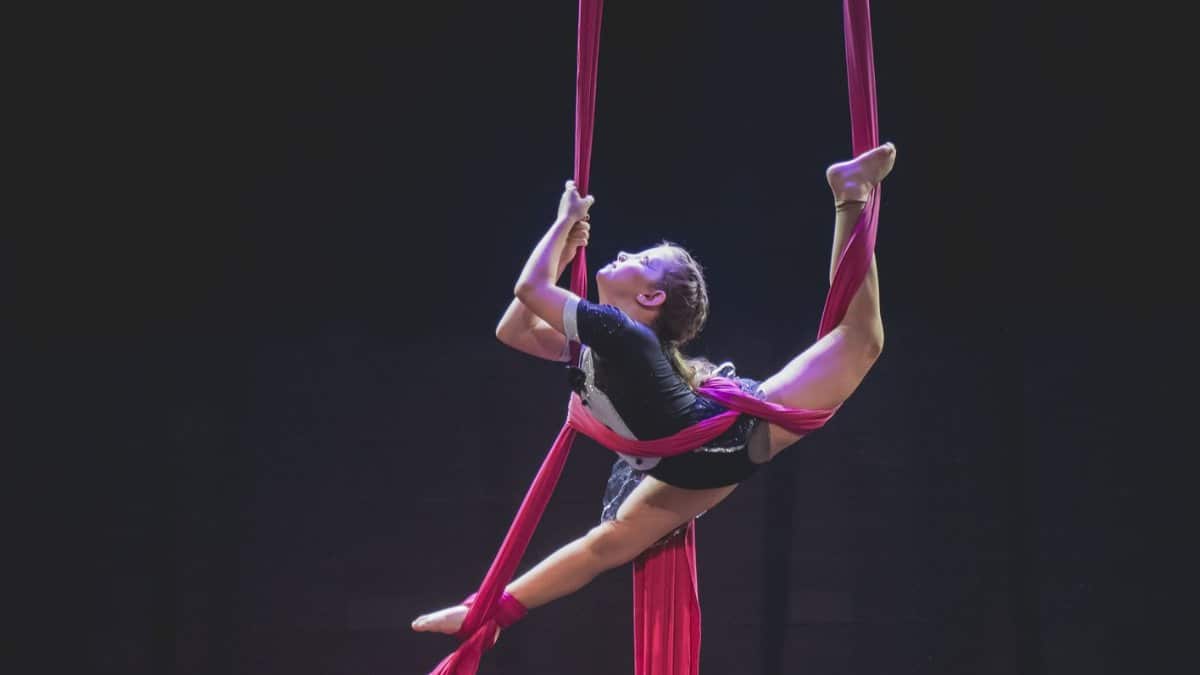 Dynamic aerial silk performance showcasing strength and grace in Brazil.