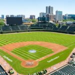 Expansive view of Wrigley Field, home of the Chicago Cubs, showcasing the vibrant stadium and cityscape.