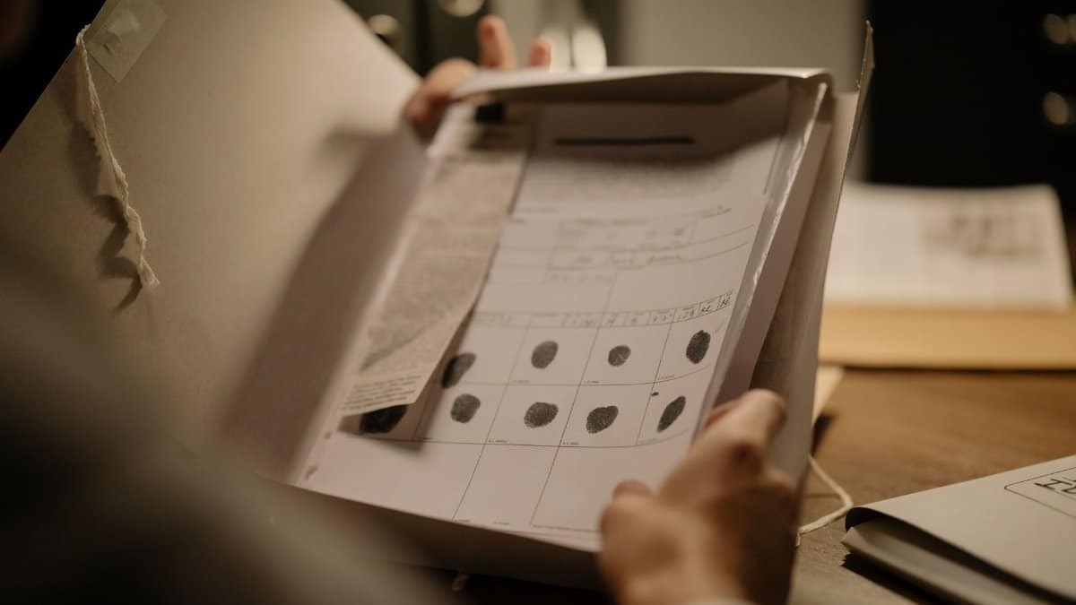 Detailed image showcasing a fingerprint document in an open folder, ideal for forensic and legal themes.