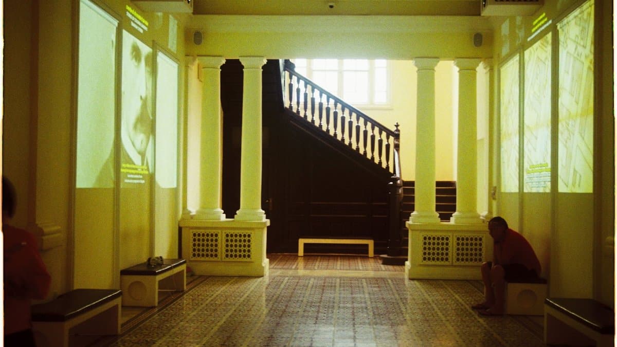 Elegant interior with staircase and projections in Ho Chi Minh City, Vietnam.