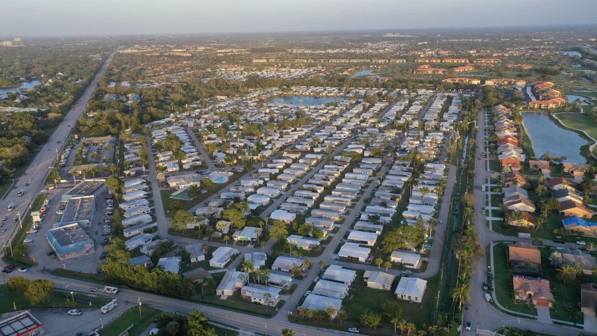 Aerial view showcasing the grid-like pattern of a residential neighborhood in Fort Myers, Florida.