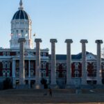 Iconic columns at the University of Missouri, Jesse Hall in Columbia, MO.
