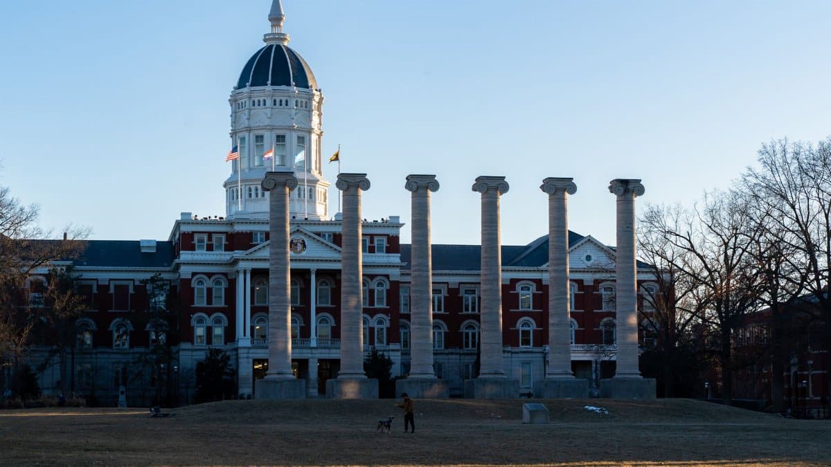 Iconic columns at the University of Missouri, Jesse Hall in Columbia, MO.
