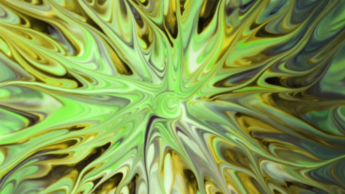 Vibrant abstract swirl design with green and yellow hues, creating a mesmerising visual effect.