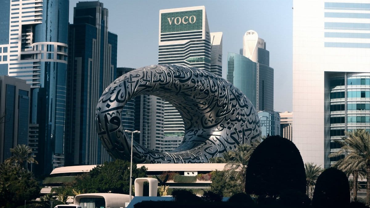 Stunning view of Museum of the Future amid Dubai's modern skyline.