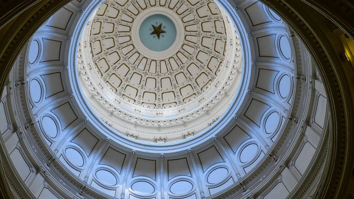 Intricate interior view of the Texas State Capitol dome in Austin, TX.