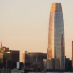 San Francisco skyline featuring modern skyscrapers at sunset, highlighting Salesforce Tower.