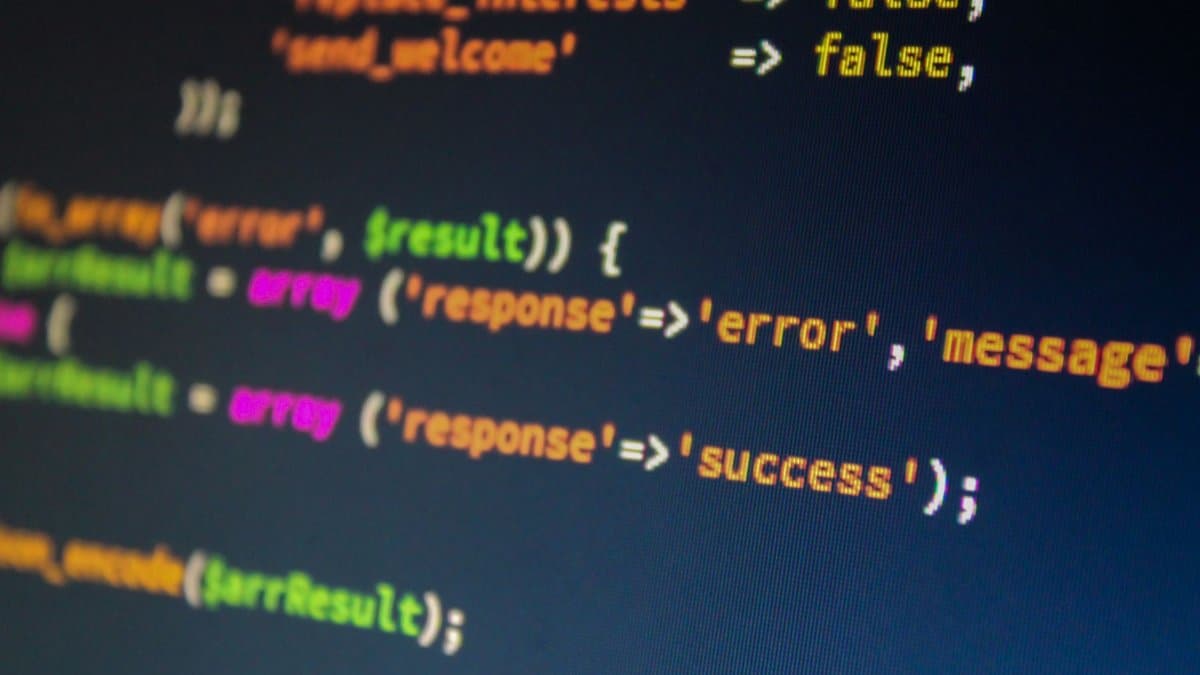Close-up of PHP code on a monitor, highlighting development and programming concepts.