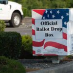 Official ballot drop box for elections in Ferndale, WA, highlighting civic participation.