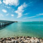 Beautiful ocean view of the Florida Keys with a bridge under a clear blue sky.
