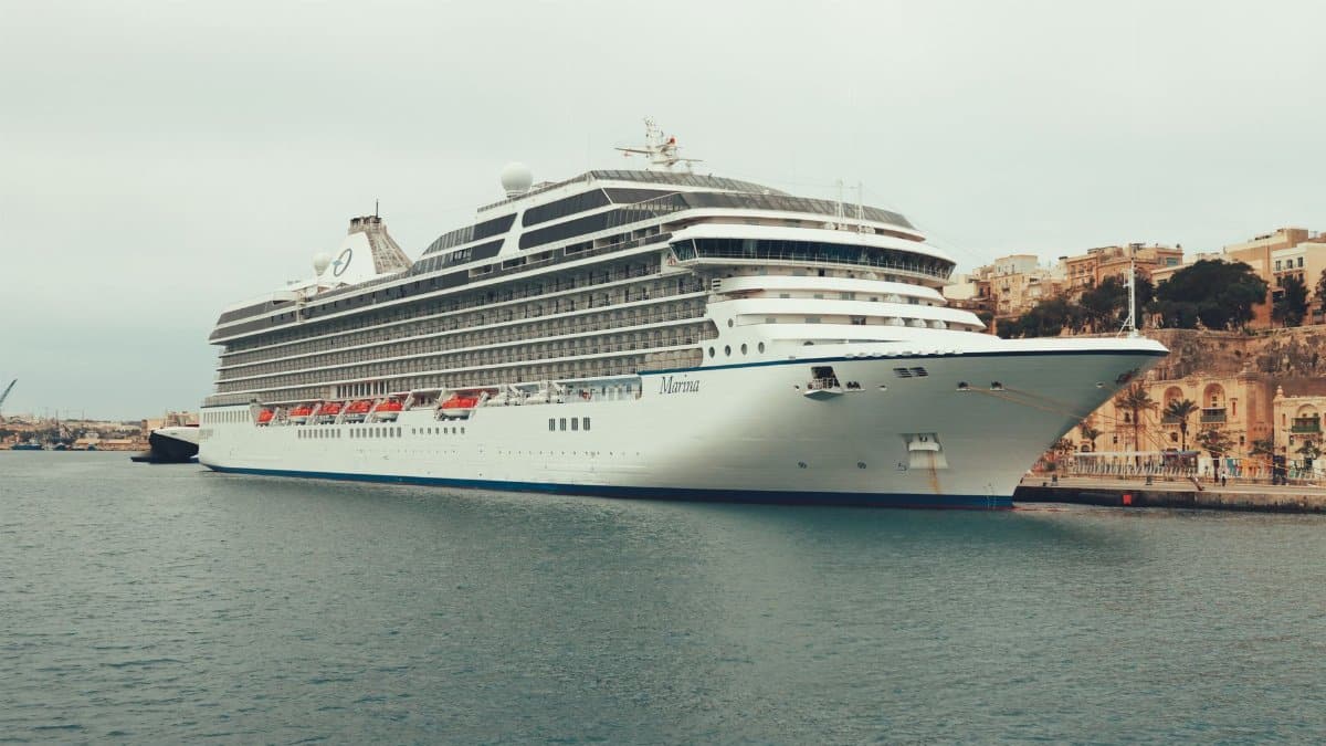 A luxurious cruise ship, MS Marina, moored in Valletta, Malta's scenic harbor.