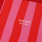 Red and pink striped agenda book for 2026-2027, perfect for planning.