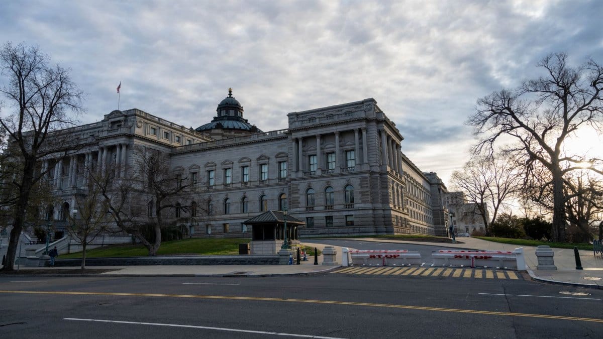 The Library of Congress in Washington D.C. under a dramatic evening sky.