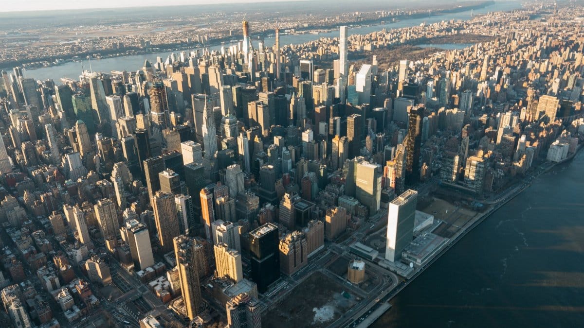 Stunning aerial photography of the New York City skyline showcasing modern skyscrapers.