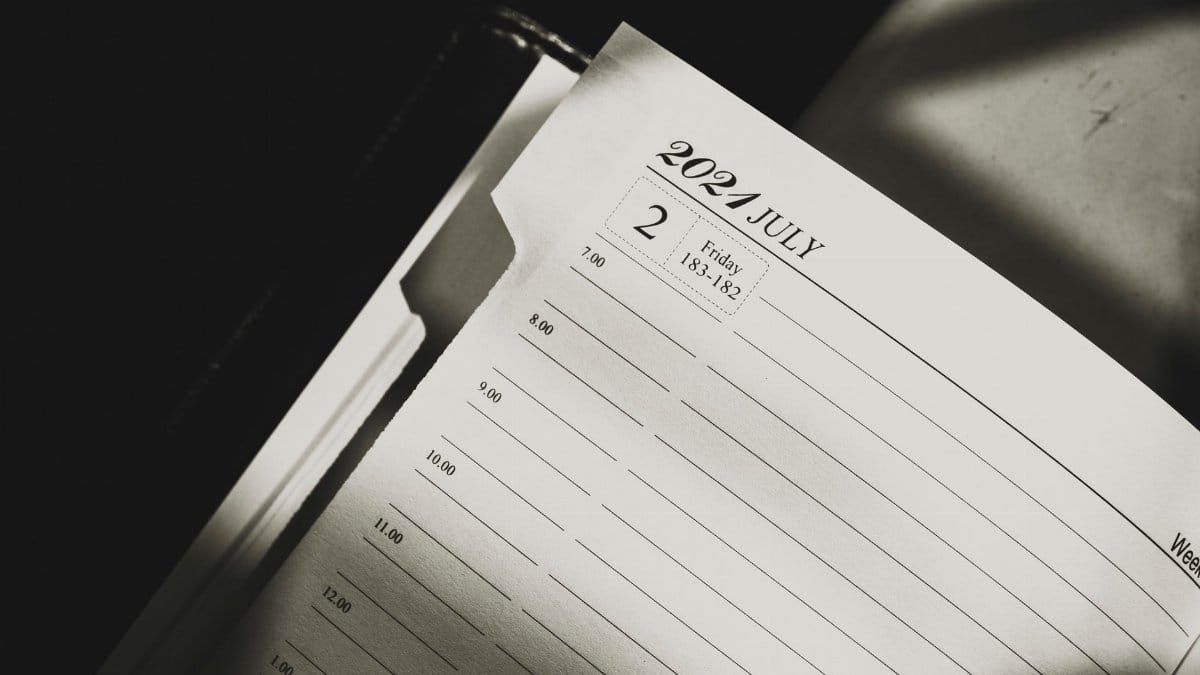 A detailed close-up shot of a planner showing July 2, 2021.