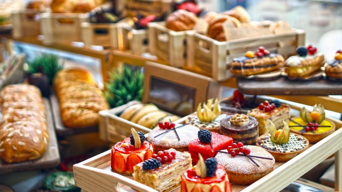 A delectable display of assorted pastries and baked goods, perfect for a dessert lover.