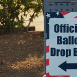 Photo of an official ballot drop box outside in Ferndale, WA, USA, during election season.
