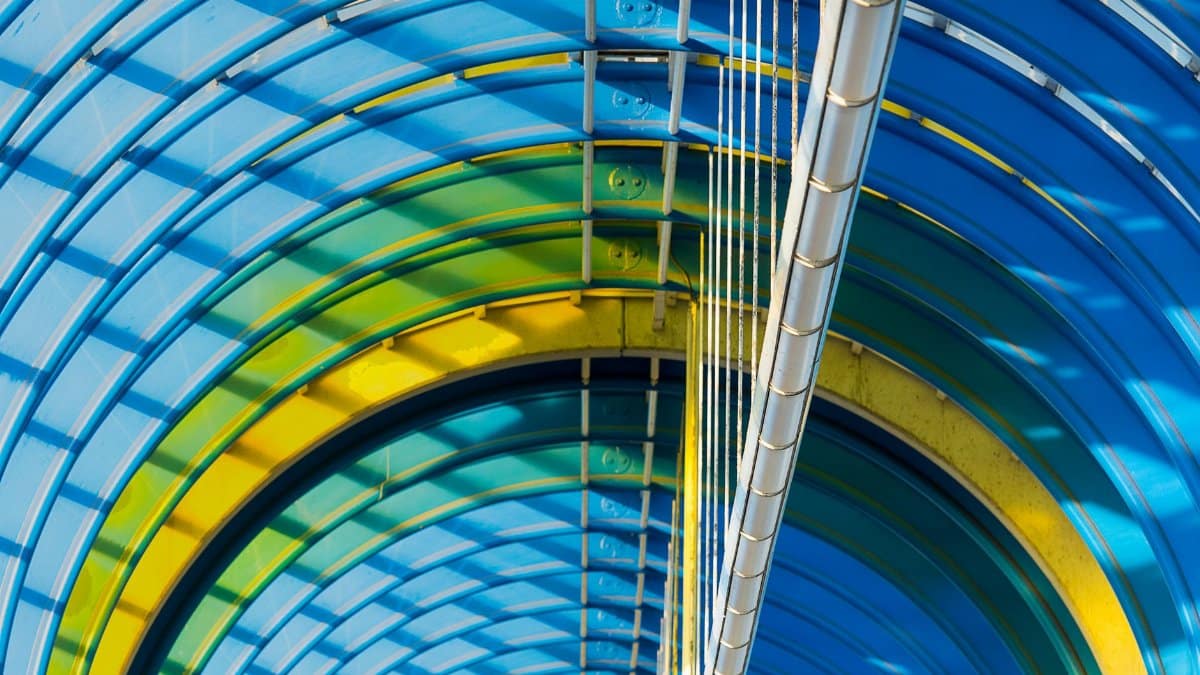 Vibrant architectural ceiling structure with circular patterns in Zoetermeer, Nederland.