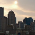 Scenic view of Boston's skyline and harbor at dusk with a calming atmosphere.