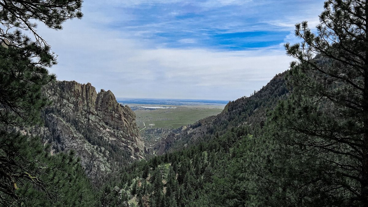 Explore the breathtaking view of a lush valley nestled within the Rocky Mountains.