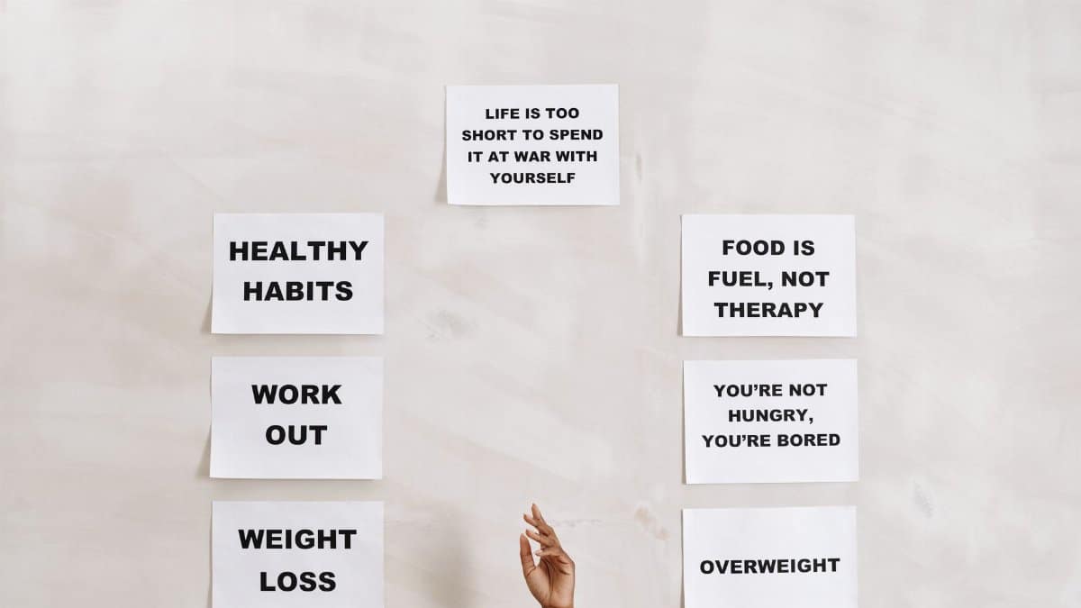 Collection of motivational quotes promoting healthy habits and mental well-being.