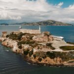 Aerial image of Alcatraz Island showcasing the historic prison and surrounding ocean view.