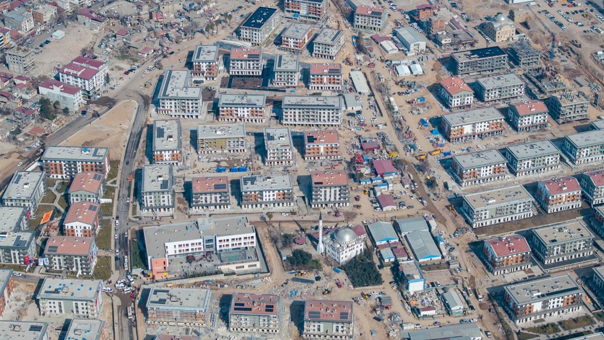Aerial shot capturing the urban landscape and architectural development in Kahramanmaraş, Türkiye.