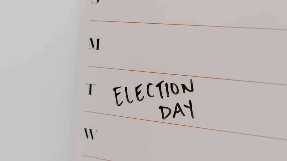 Close-up of a planner with 'Election Day' noted on Tuesday. Perfect for political event reminders.