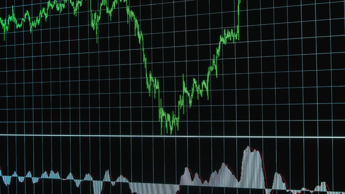 Financial chart with ascending trends on a grid background, ideal for business or stock market themes.