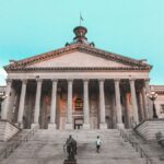 Striking view of the South Carolina State House with its grand steps and clear blue sky backdrop.