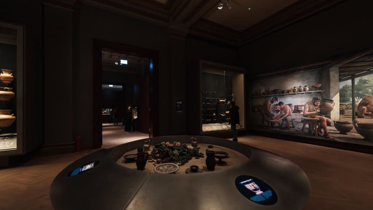 Interior view of İstanbul's Archaeology Museum showcasing ancient artifacts and exhibits.