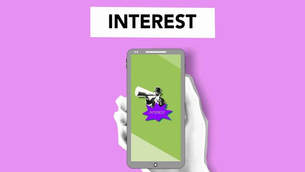 Cutout paper composition of person watching mobile phone with breaking news from speaker attracting interest with shout