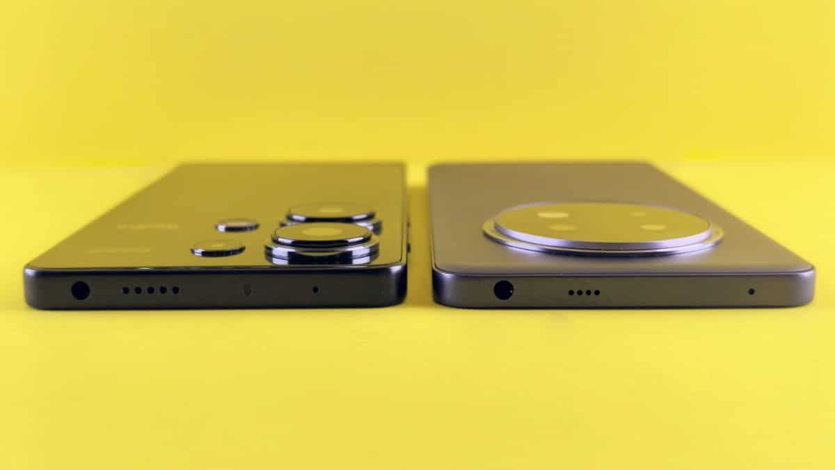 Two smartphones showcased side-by-side against a vibrant yellow background.