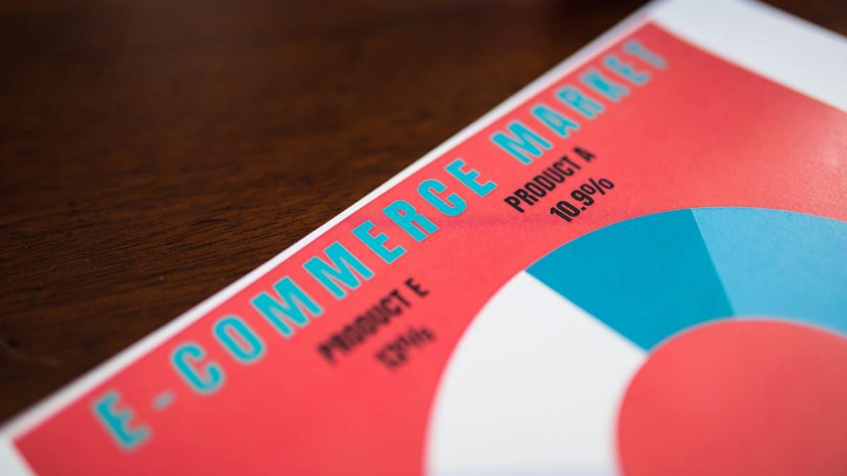 Close-up of a vibrant e-commerce market analysis pie chart showcasing product performance.