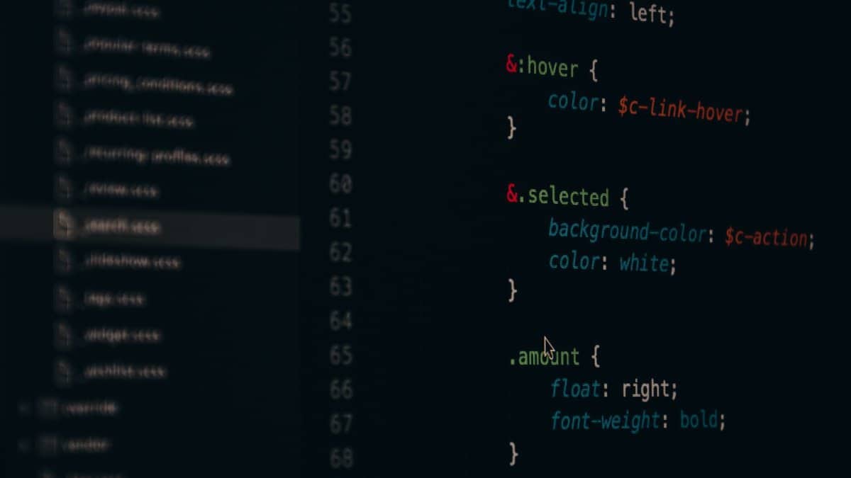 Close-up of colorful CSS code lines on a computer screen for web development.