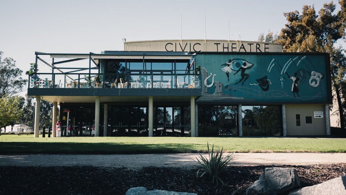 Front view of the iconic Wagga Wagga Civic Theatre exterior in New South Wales.