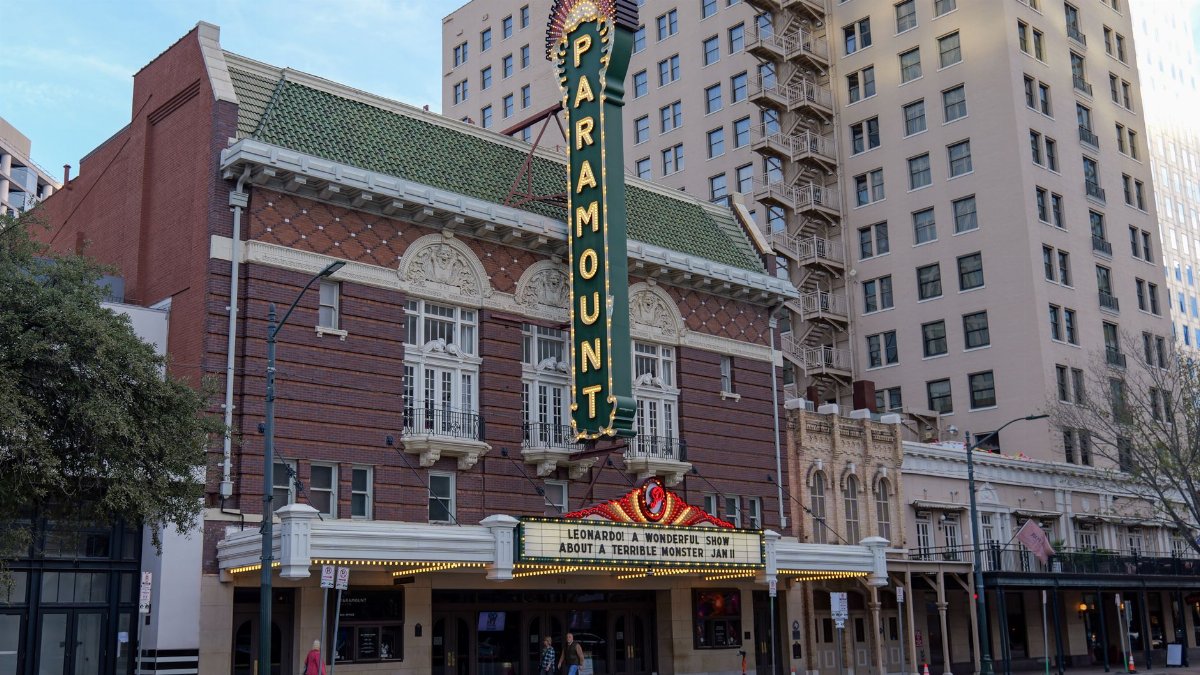 Paramount Theatre's classic architecture in Austin, Texas.