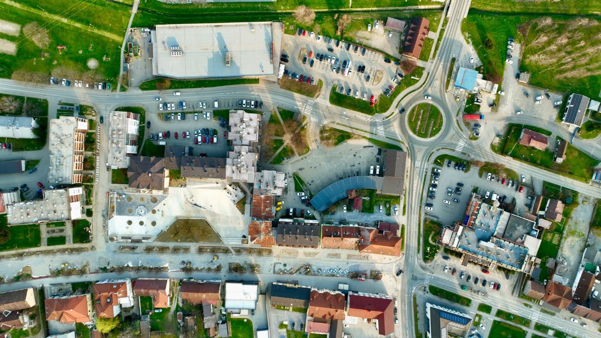 High-angle aerial shot of a cityscape in Garešnica, Bjelovar-Bilogora County, Croatia.
