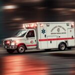 Dynamic capture of a Chicago Fire Dept ambulance rushing through city streets.