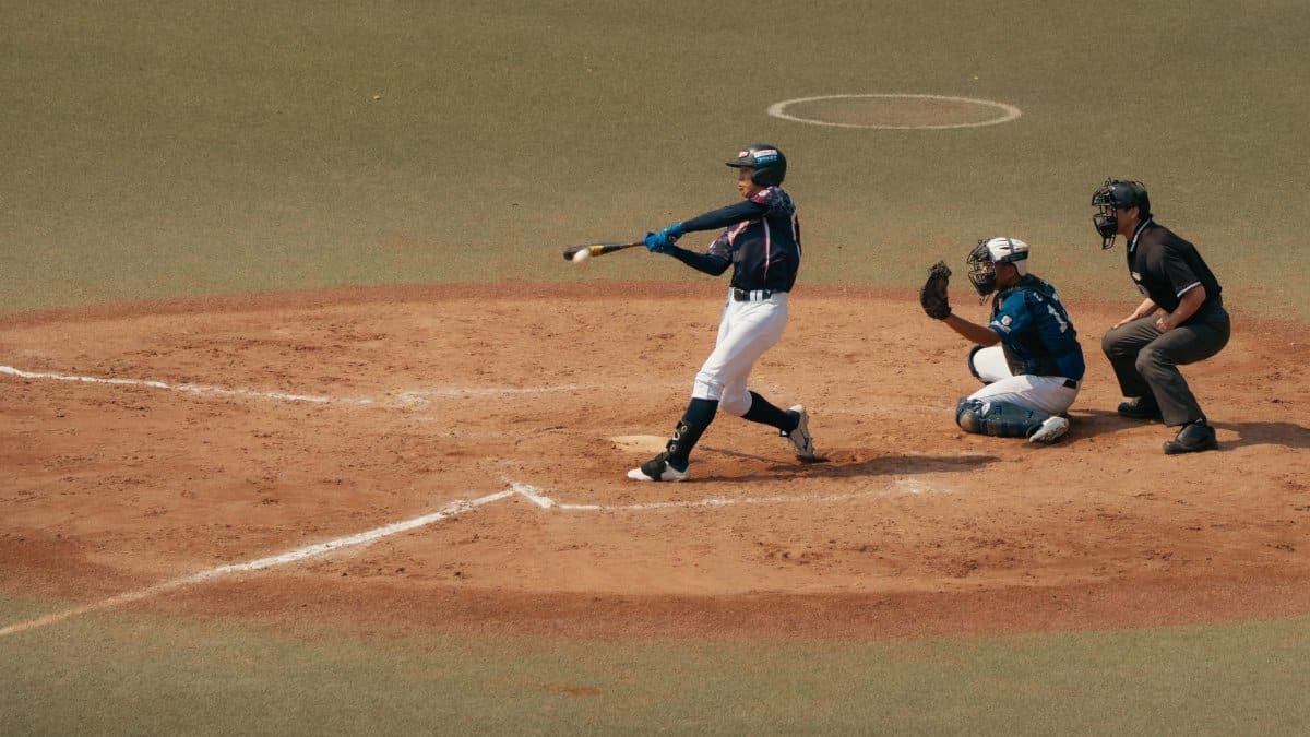 Action shot of a baseball player batting in Tokyo, Japan.