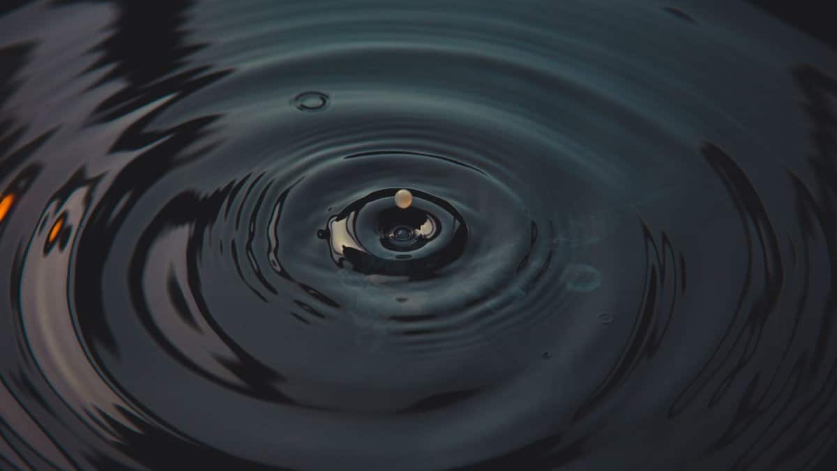 A mesmerizing splash of a water droplet creating ripples on a dark surface.