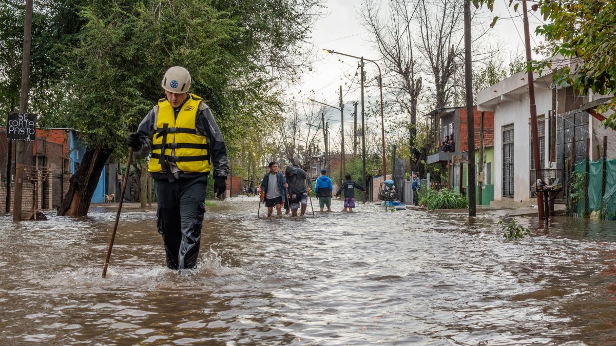 Emergency rescue teams assist residents during severe flooding in Buenos Aires, Argentina.