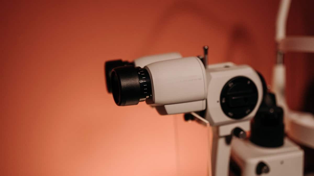 Detailed view of ophthalmology equipment used for eye examinations in a clinic setting.