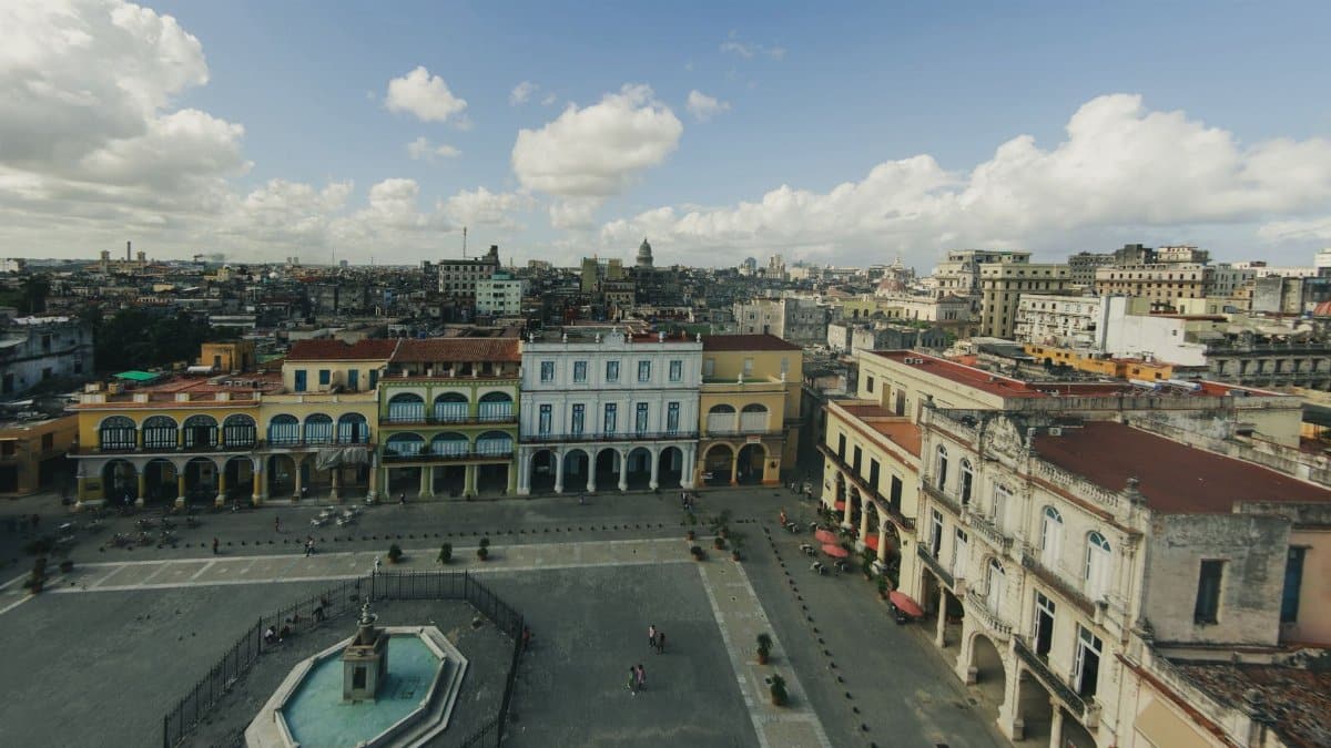 Explore the vibrant architecture and charm of the Old Market Square from above.
