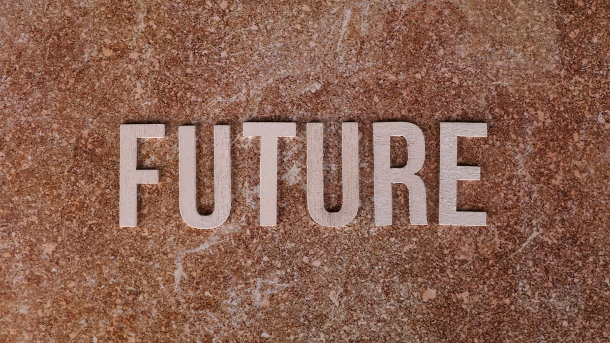The word 'FUTURE' displayed against a textured brown surface.
